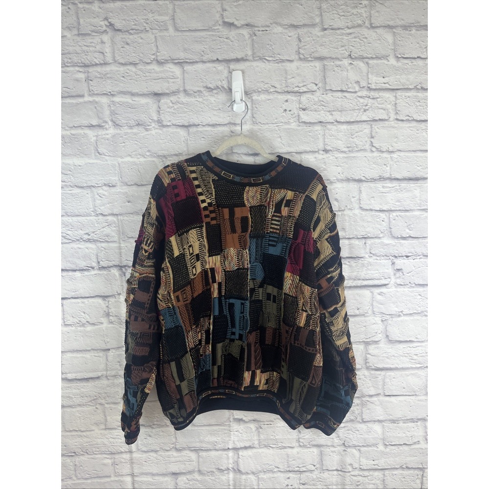VTG Tundra Sweater Men's Size XL 3D Textured Multicolor Patchwork Indie Grunge